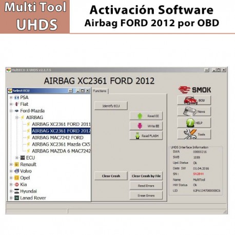 EU 0012 Activación Software Airbag XC2361 Ford 2011/12 por OBD