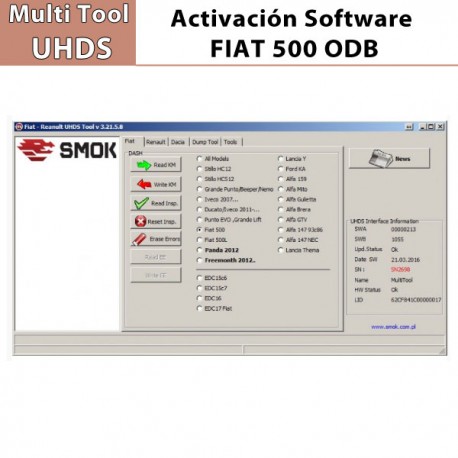 FT 0008 Activación Software Fiat 500 OBD para Multi Tools UHDS