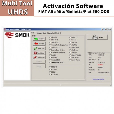 Activación Software  FT 0010 Alfa Mito/Gulietta/Fiat 500 New OBD  para Multi Tools UHDS