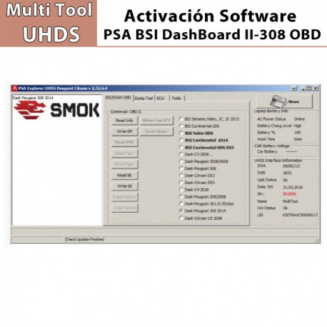 Activación Software BSI DashBoard II-308 2014/Read ECU Hist.OBD para Multi Tool UHDS.