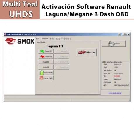 Activación Software Laguna/Megane 3 Dash OBD para Multi Tool UHDS.