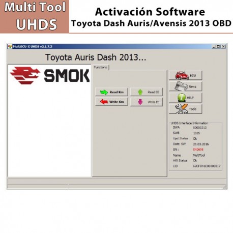 Activación Software Toyota Dash Auris/Avensis 2013 OBD para Multi Tool UHDS.