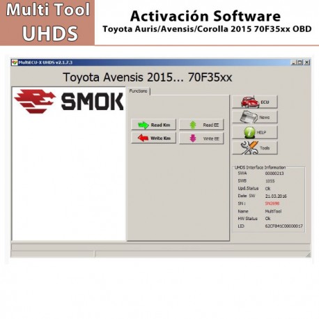 Activación Software Toyota Auris/Avensis/Corolla 2015 70F35xx OBD para Multi Tool UHDS.
