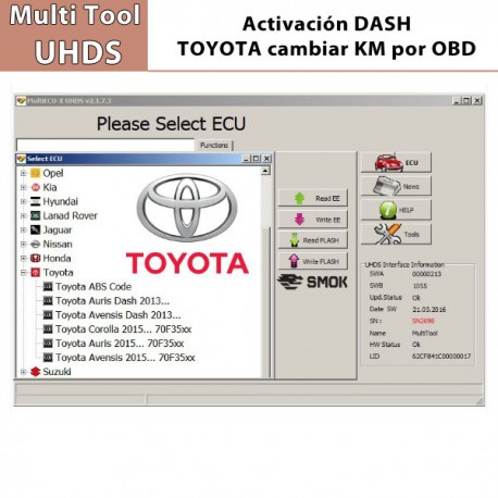 Activación Software DASH Toyota Cambiar KM por OBD Multi Tools UHDS
