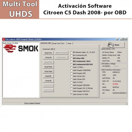 Activación Software Citroen C5 Dash 2008- ,OBD para Multi Tool UHDS.