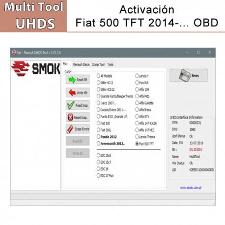 Activation Fiat 500 TFT 2014-... OBD