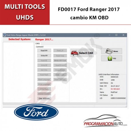 FD0017 Ford Ranger 2017 cambio KM OBD