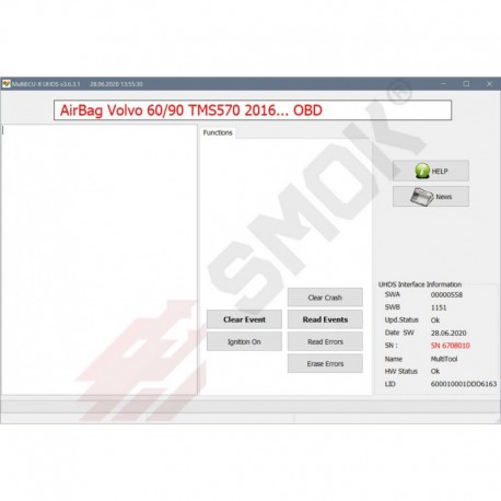 AB0024 Volvo AirBag modules TMS570 Clear Crash/Events OBD