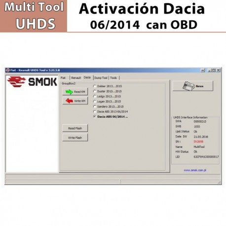 DA0002 Activación Software Dacia 06/2014 OBD para Multi Toosl UHDS